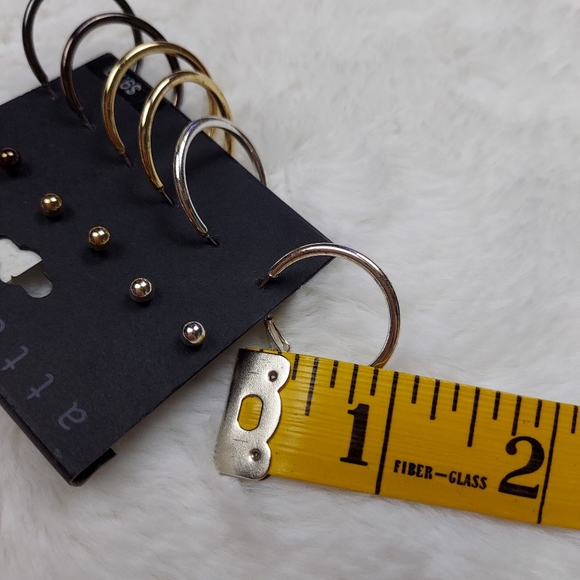 Attention Hoop & Post Earrings Set | Silver Gold Black Metal Color | 6 Pairs - Picture 5 of 5